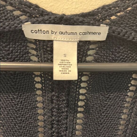Autumn Cashmere  Cotton Navy Open Pointelle Cardigan size small - Picture 5 of 12